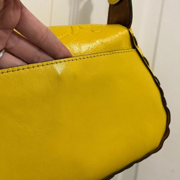 Patricia Nash Yellow *Micaela* Shoulder Bag | Rose-Tooled Leather | EUC - Picture 11 of 12